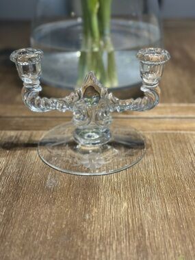 Clear Glass Double-Arm Candle Holder